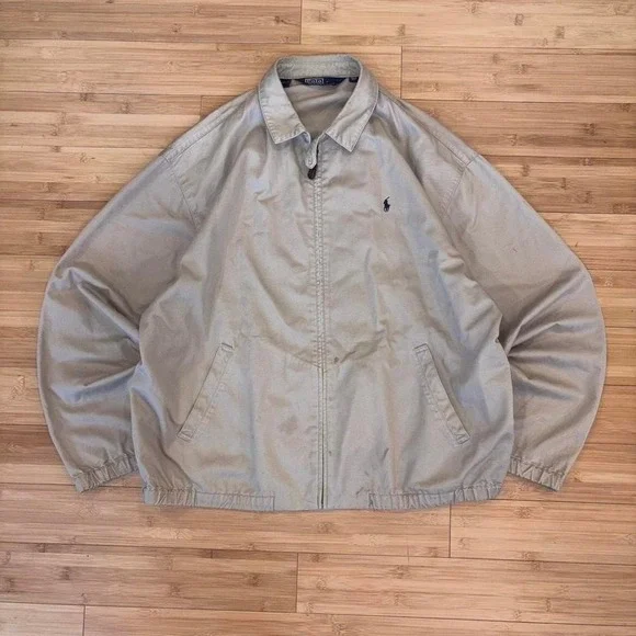 Polo Ralph Lauren Harrington Vintage 90s Beige Zip Up Jacket XL Casual Coat - Picture 1 of 7